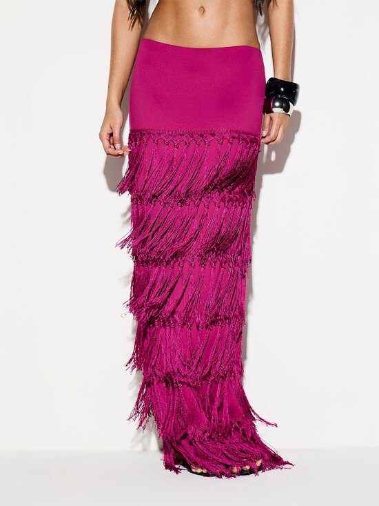MODA ME COUTURE Dresses & Skirts - Hot Pink Casual Women's Vibrant Fringe Cover-Up Maxi Skirt with Layered Tassels